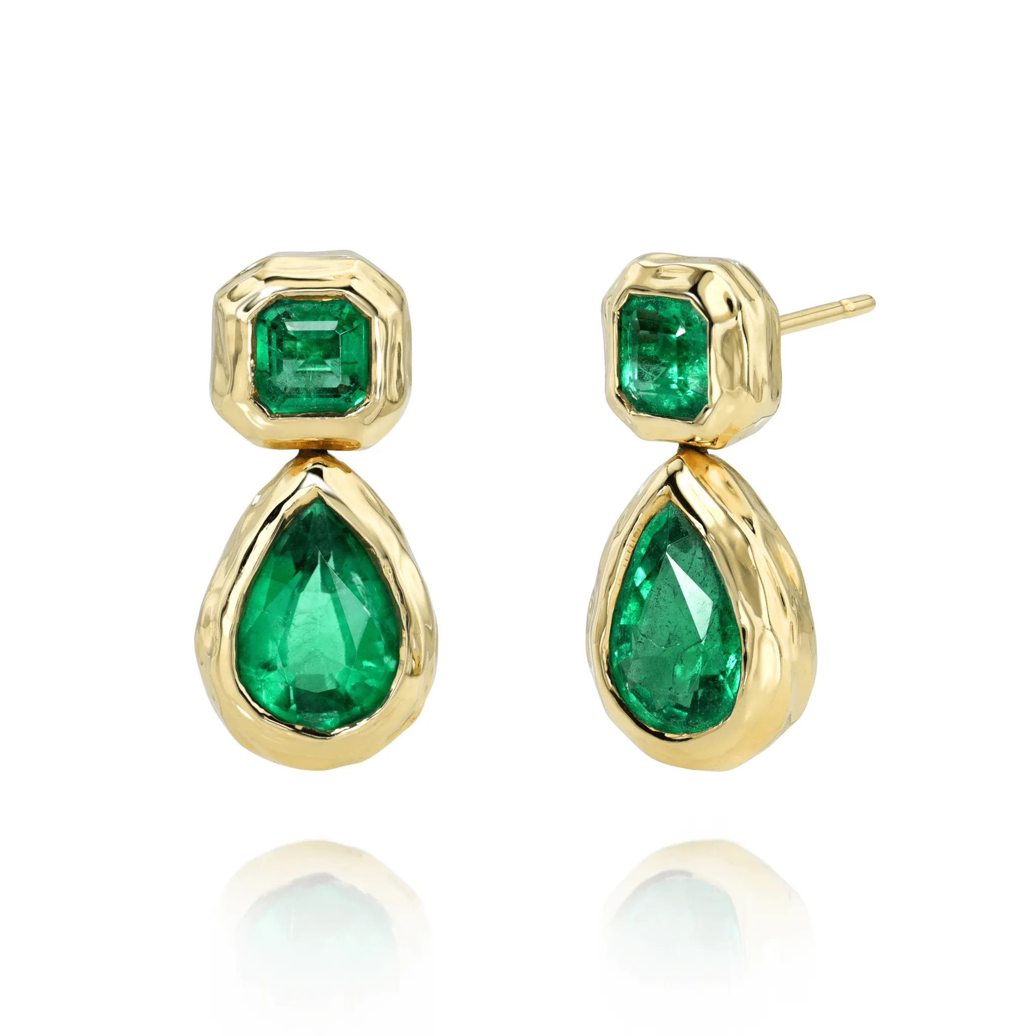 Asscher and Pear Emerald Drop River Earrings