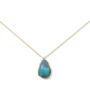 Asymmetric Necklace, Blue Black Opal, 9kt Yellow Gold