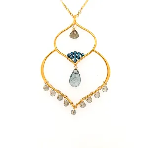 AVF Gold Moroccan Inspired Labradorite, Moss Aqua & Quartz Chain Necklace (SI3707)