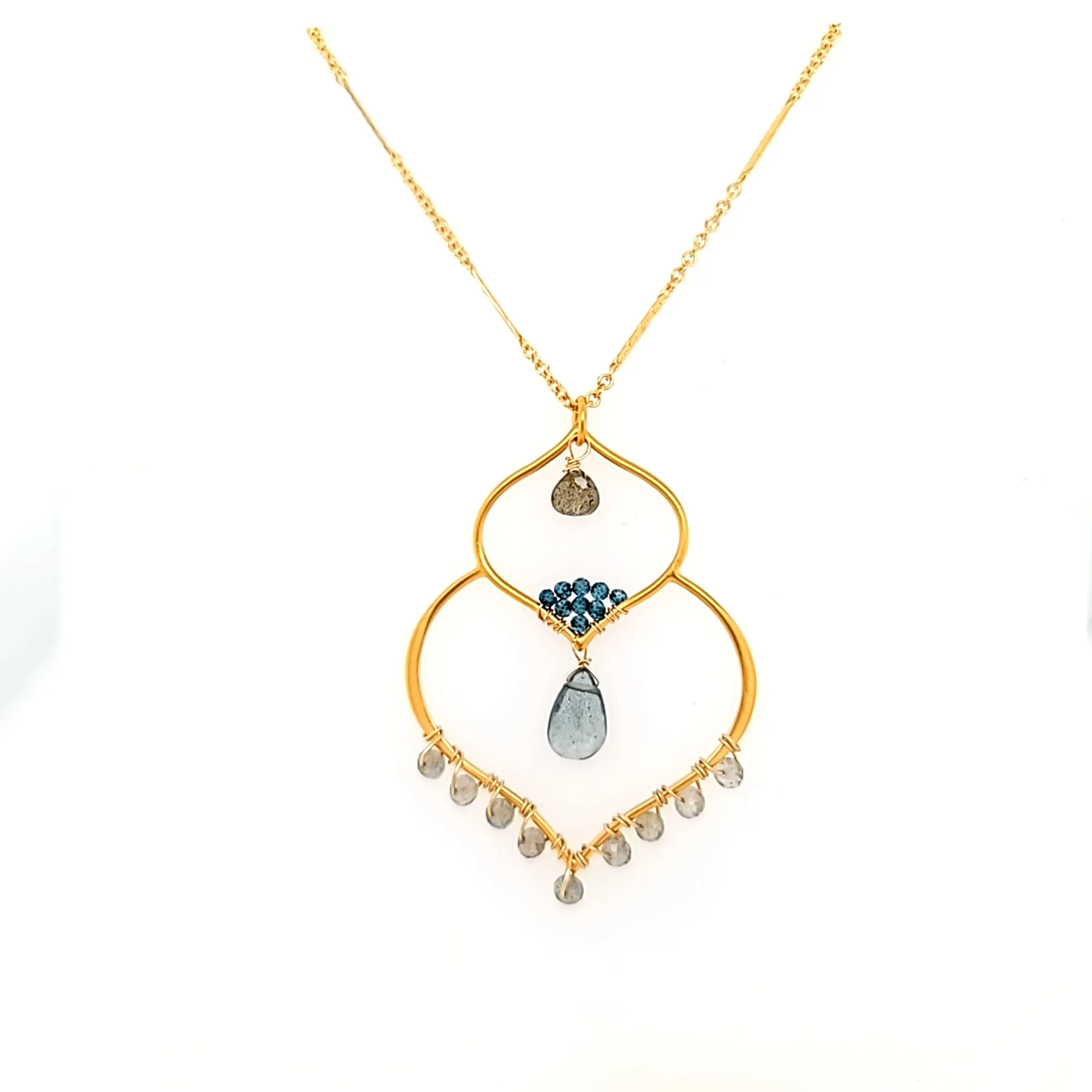 AVF Gold Moroccan Inspired Labradorite, Moss Aqua & Quartz Chain Necklace (SI3707)