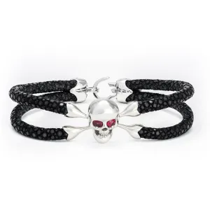 B430 Silver Skull with Ruby Eyes