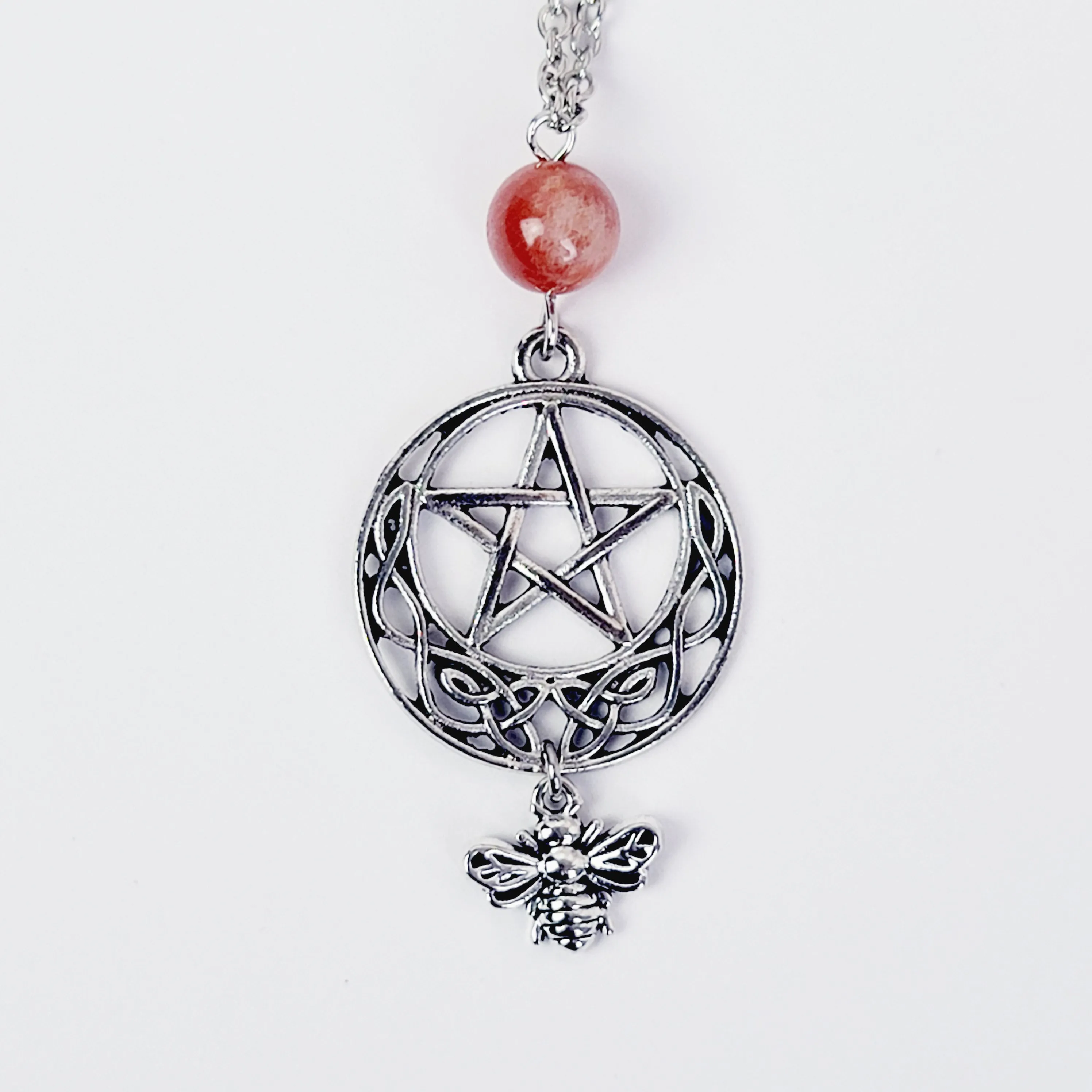 Backdrop Necklace to Nipple with Pentacle and Bee. Choose your stone. Non-Piercing Nipple Nooses, Rings, or Nipple Clamps