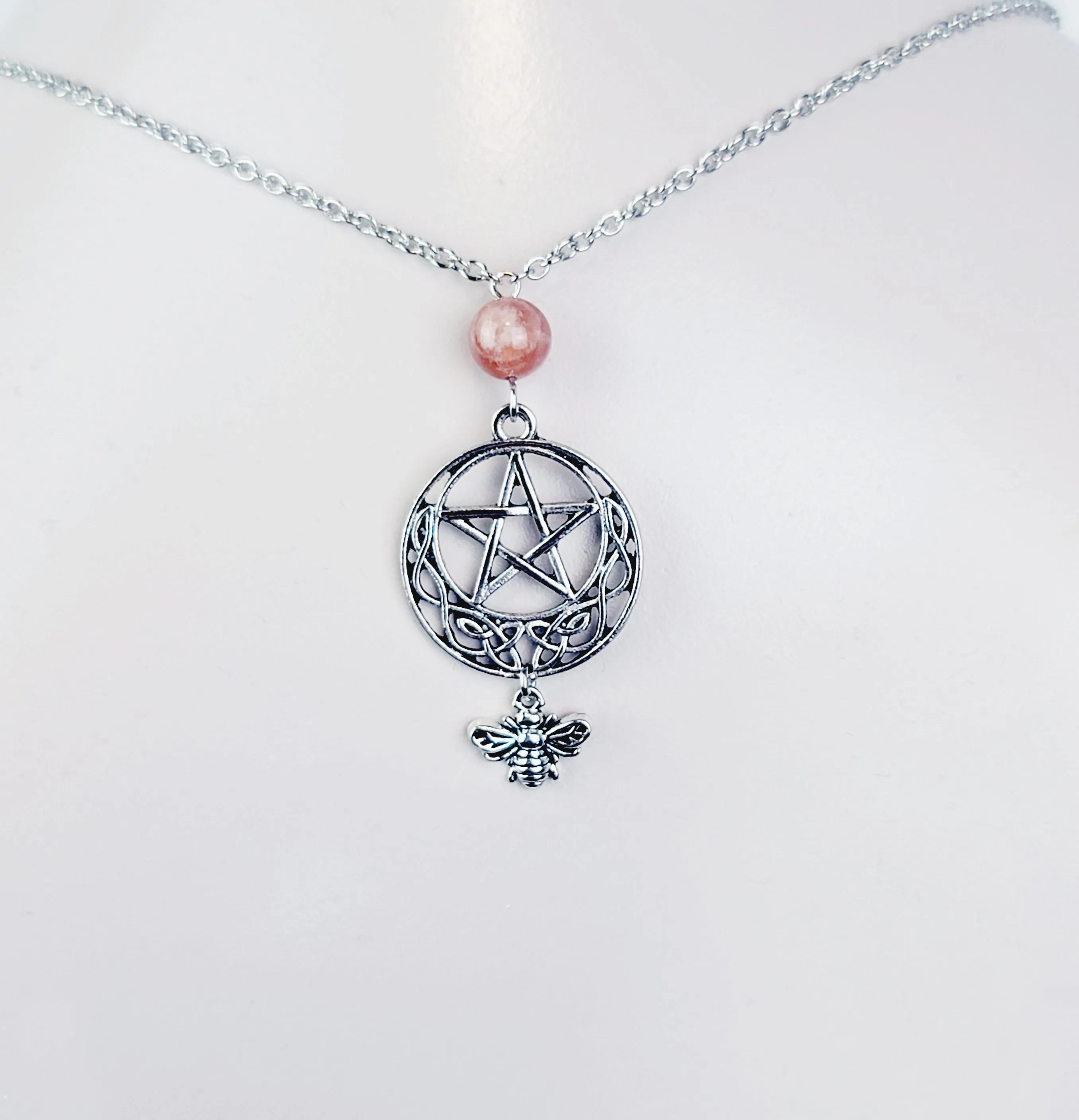 Backdrop Necklace to Nipple with Pentacle and Bee. Choose your stone. Non-Piercing Nipple Nooses, Rings, or Nipple Clamps