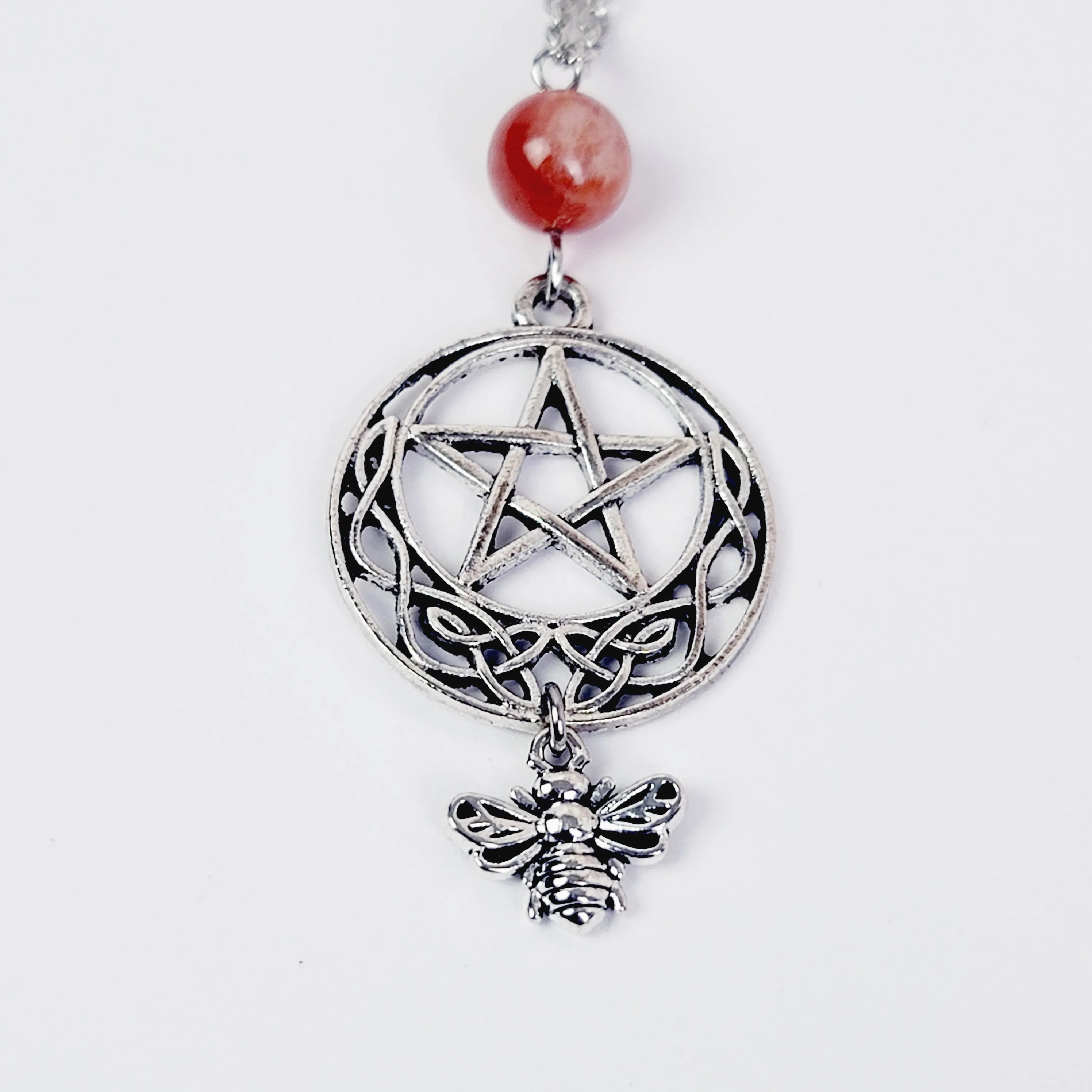 Backdrop Necklace to Nipple with Pentacle and Bee. Choose your stone. Non-Piercing Nipple Nooses, Rings, or Nipple Clamps