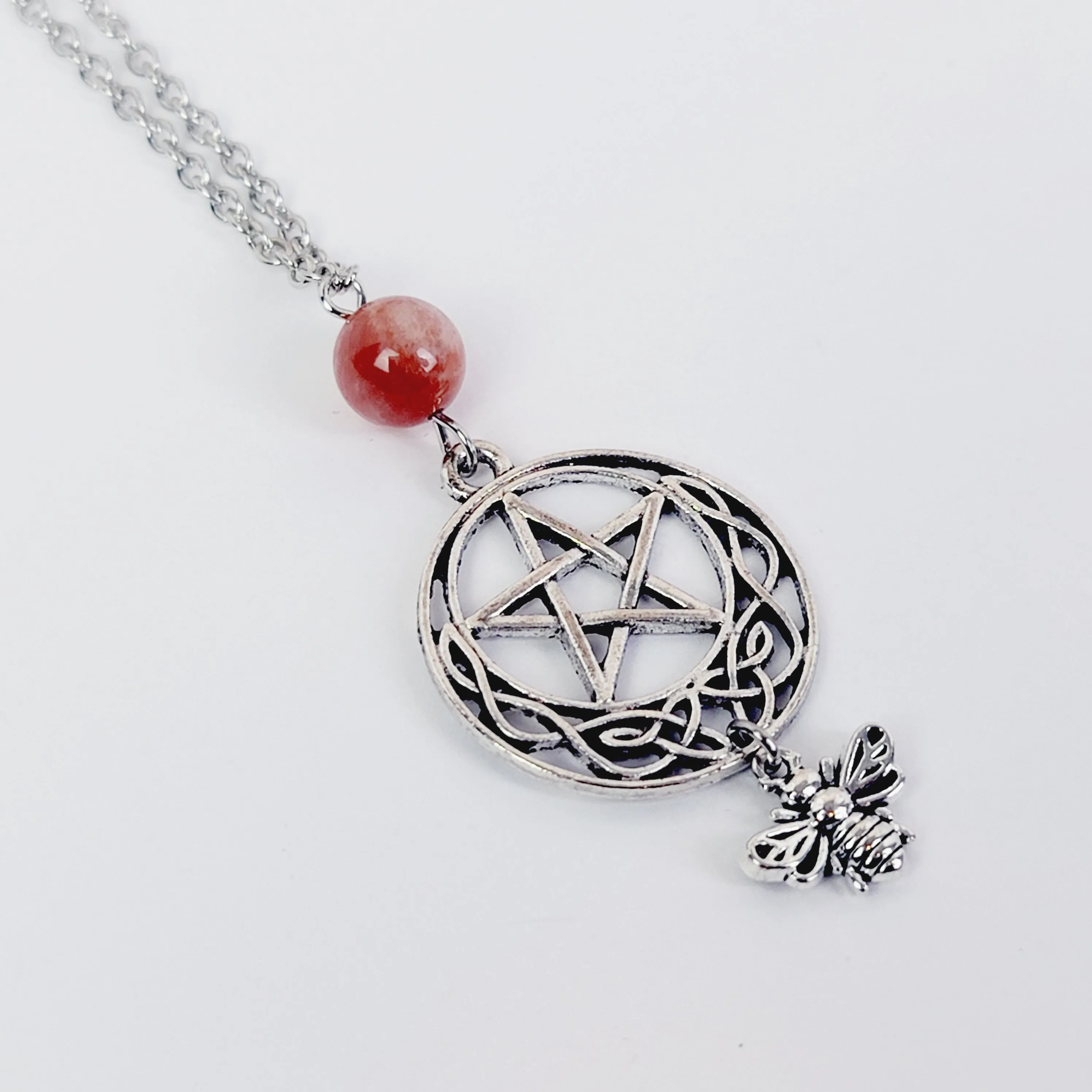 Backdrop Necklace to Nipple with Pentacle and Bee. Choose your stone. Non-Piercing Nipple Nooses, Rings, or Nipple Clamps