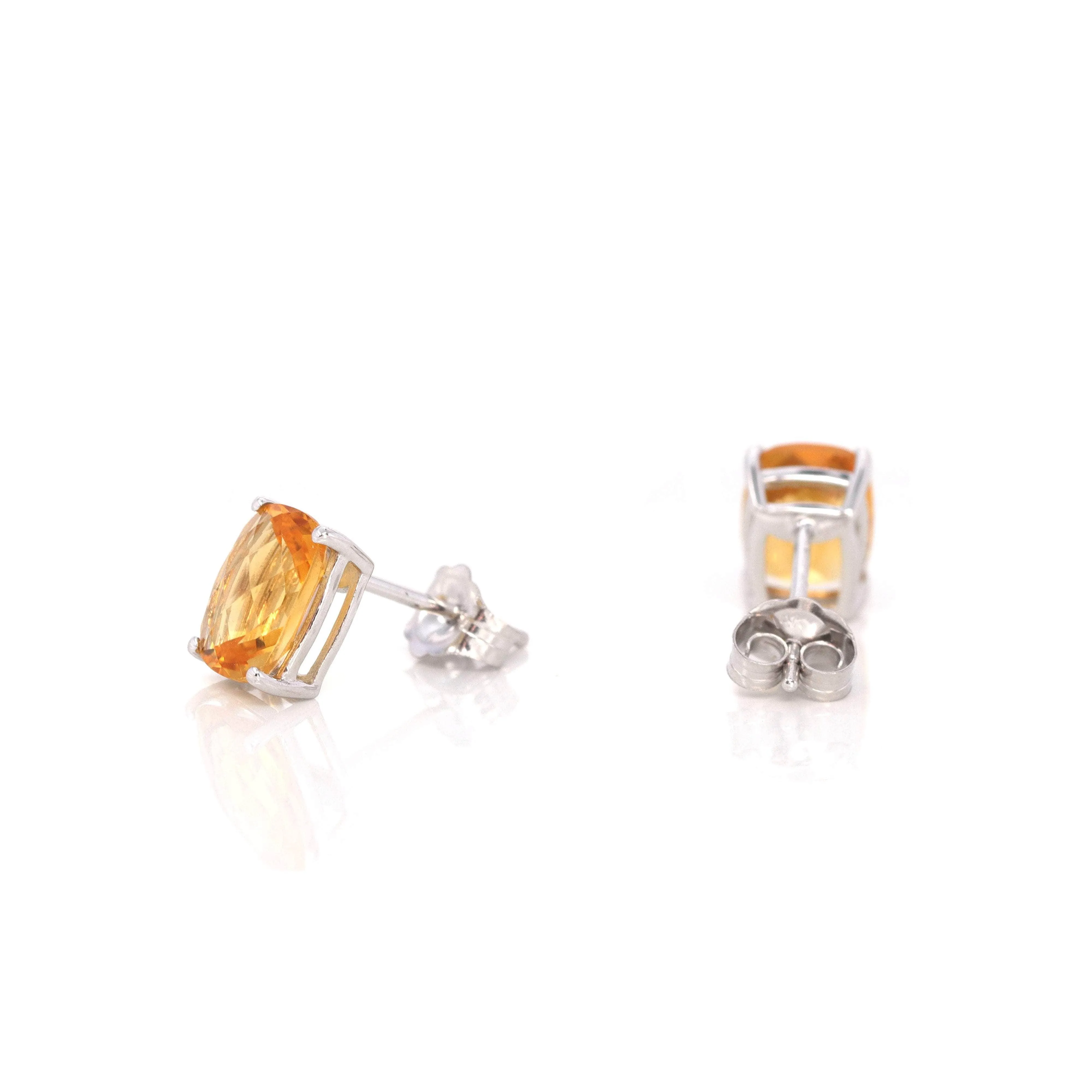 Baikalla 14k Classic White Gold Natural 6*8mm Emerald Cushion Cut Citrine Earrings