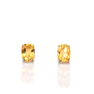 Baikalla 14k Classic White Gold Natural 6*8mm Emerald Cushion Cut Citrine Earrings