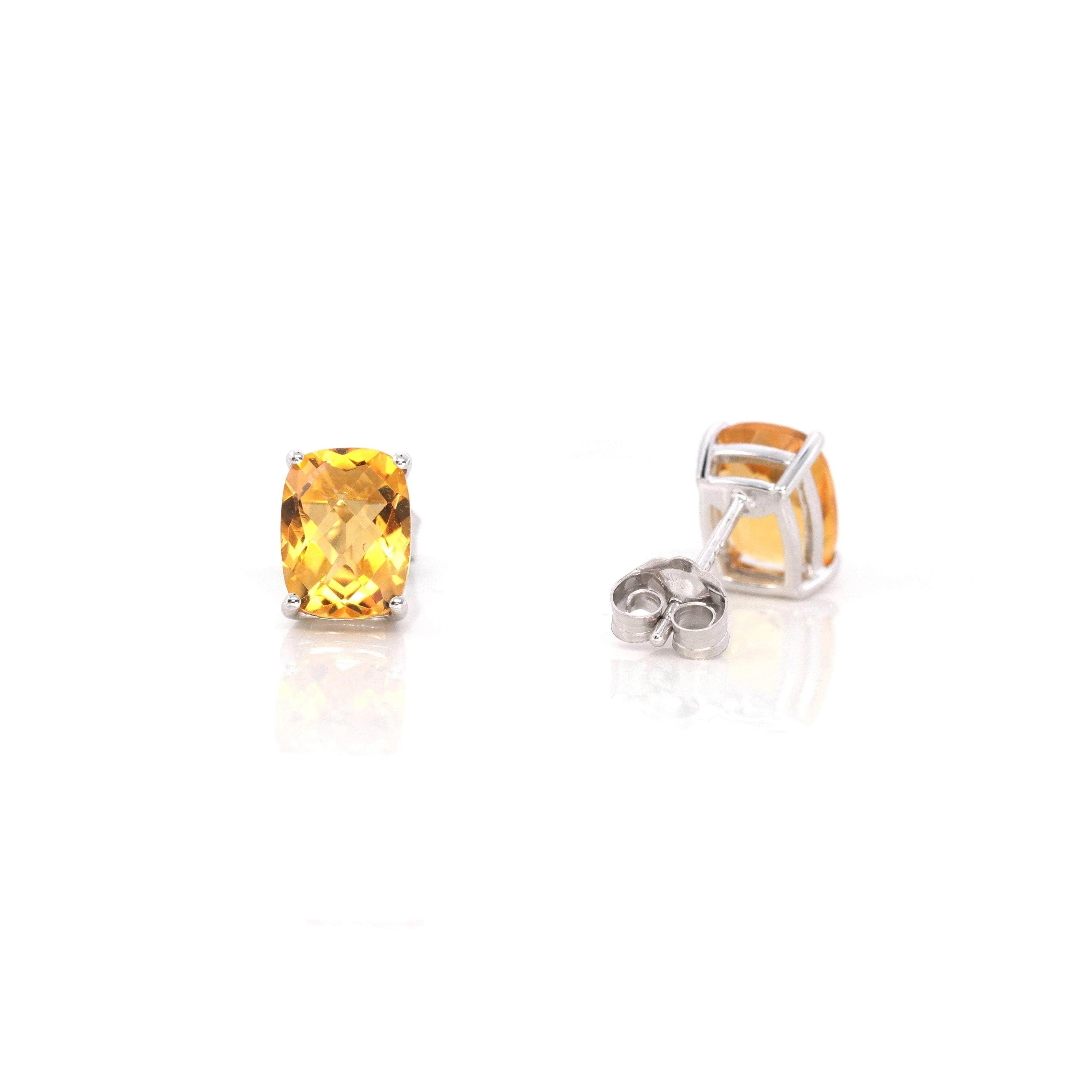 Baikalla 14k Classic White Gold Natural 6*8mm Emerald Cushion Cut Citrine Earrings