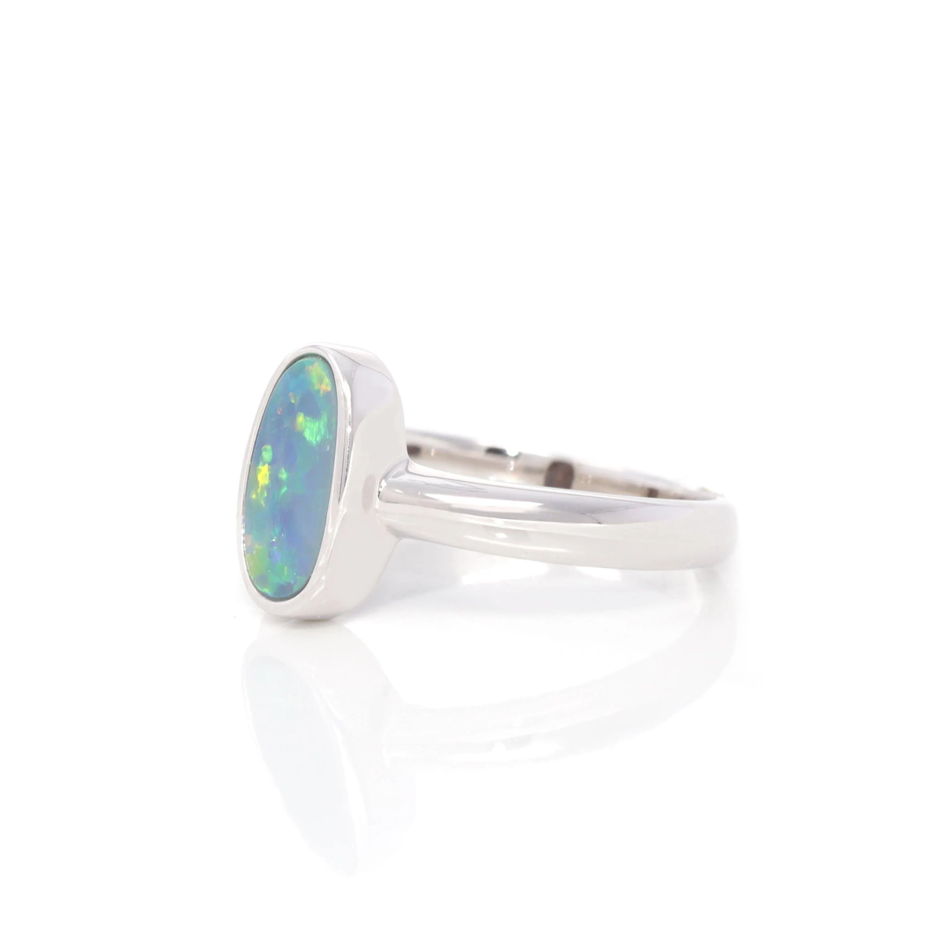 Baikalla™ Sterling Silver Freeform Australian Natural Blue Opal Bezel Set Ring