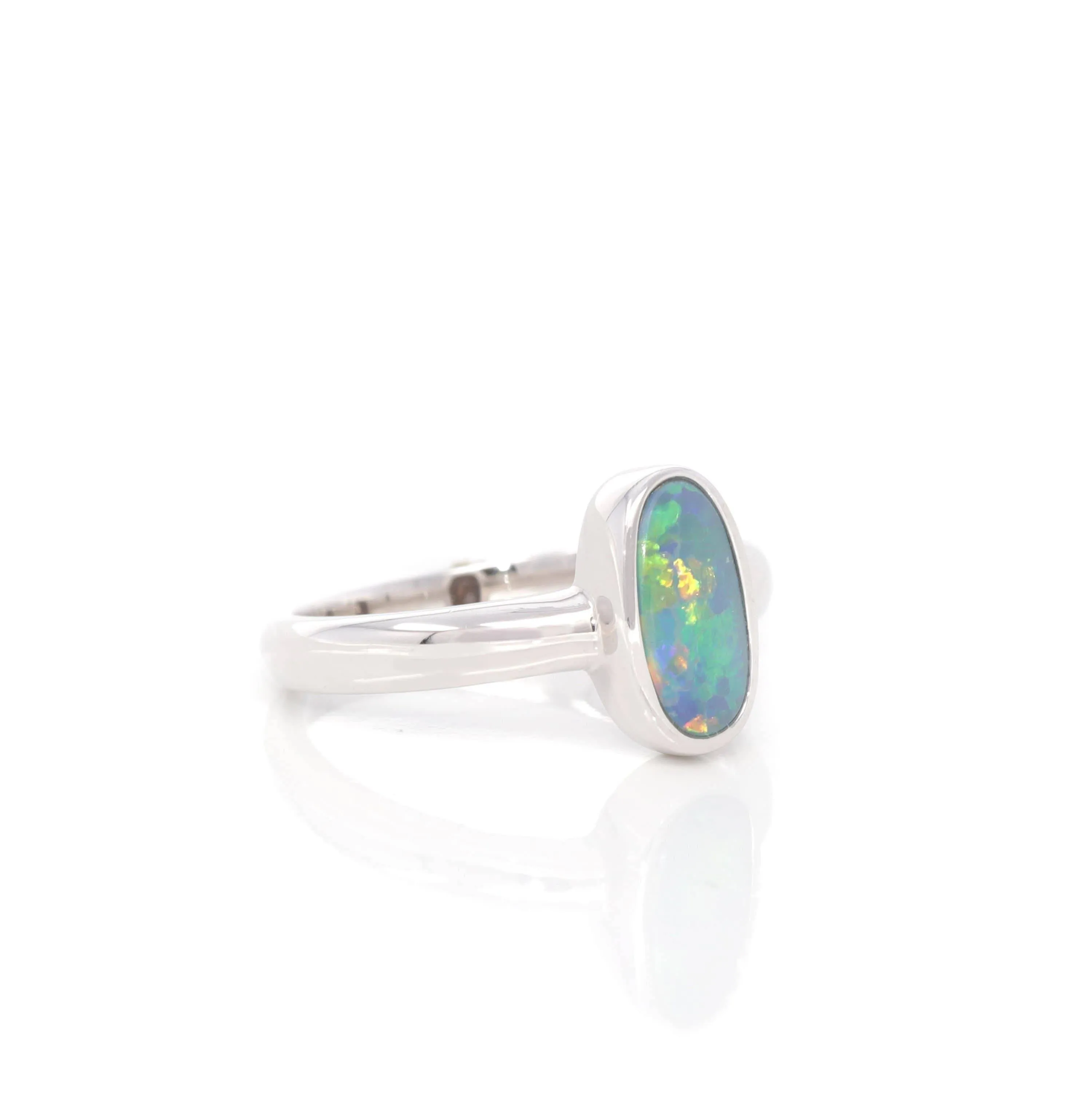 Baikalla™ Sterling Silver Freeform Australian Natural Blue Opal Bezel Set Ring