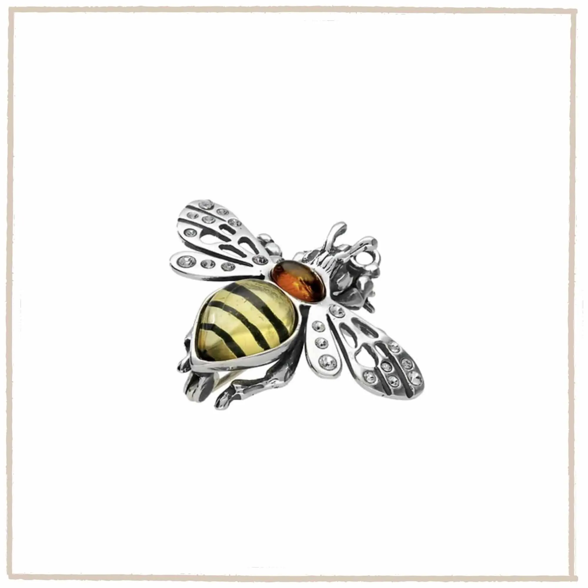 Baltic Amber & Zirconia Sterling Silver Bee Brooch