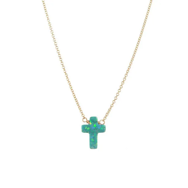 bara boheme | Small "Cross" Opal Necklace on Tarnish free Chain