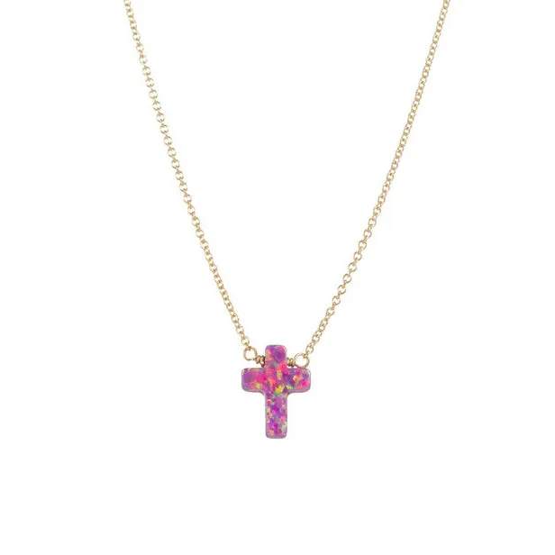 bara boheme | Small "Cross" Opal Necklace on Tarnish free Chain