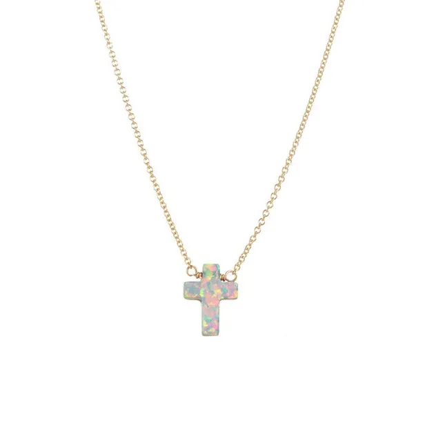 bara boheme | Small "Cross" Opal Necklace on Tarnish free Chain