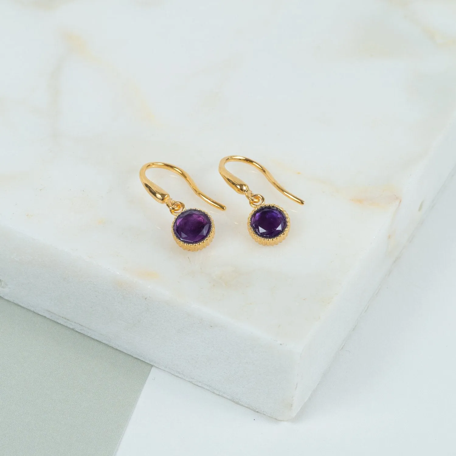 Barcelona February Amethyst Birthstone Hook Earrings