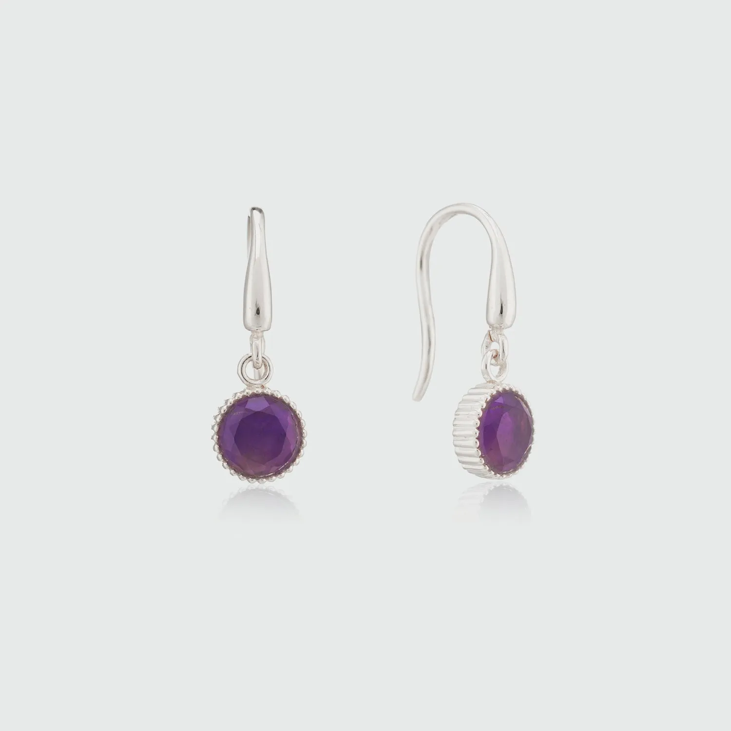 Barcelona Silver February Amethyst Birthstone Hook Earrings