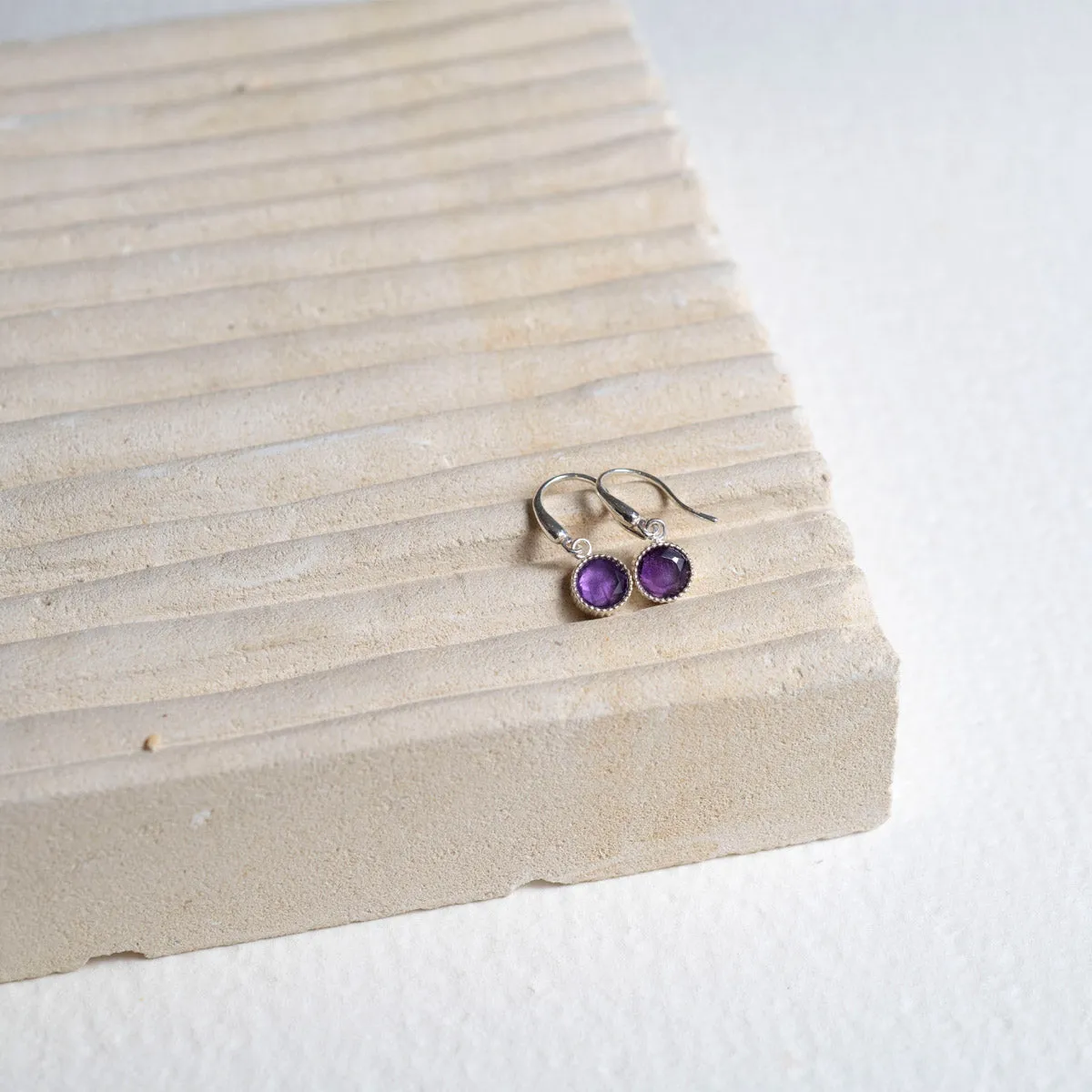 Barcelona Silver February Amethyst Birthstone Hook Earrings