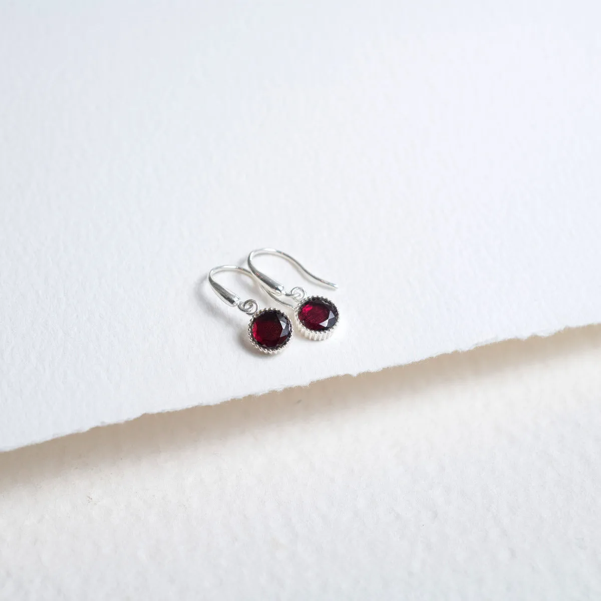 Barcelona Silver January Garnet Birthstone Hook Earrings