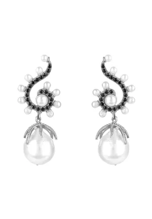 Baroque Pearl Poseidon Gemstone Drop Earrings Black Silver