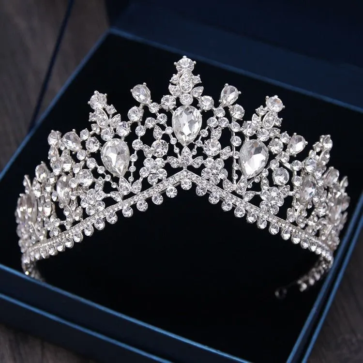 Baroque Vintage Silver or Gold Crystal Flowers Beads Tiaras