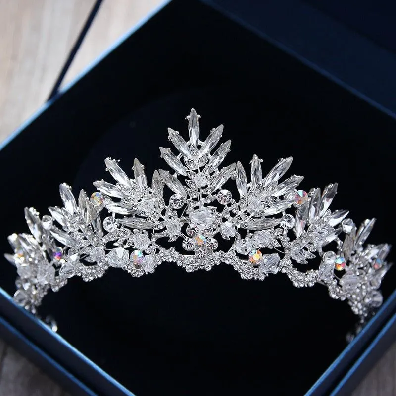 Baroque Vintage Silver or Gold Crystal Flowers Beads Tiaras