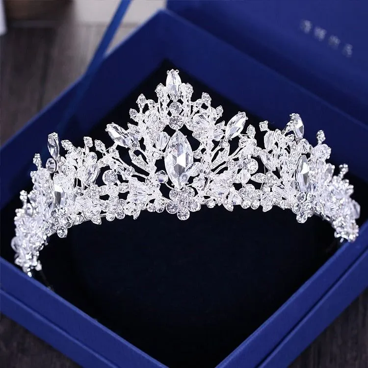 Baroque Vintage Silver or Gold Crystal Flowers Beads Tiaras