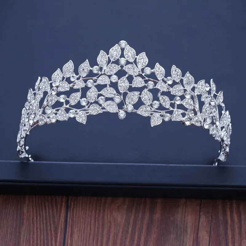 Baroque Vintage Silver or Gold Crystal Flowers Beads Tiaras