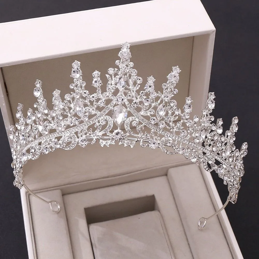 Baroque Vintage Silver or Gold Crystal Flowers Beads Tiaras