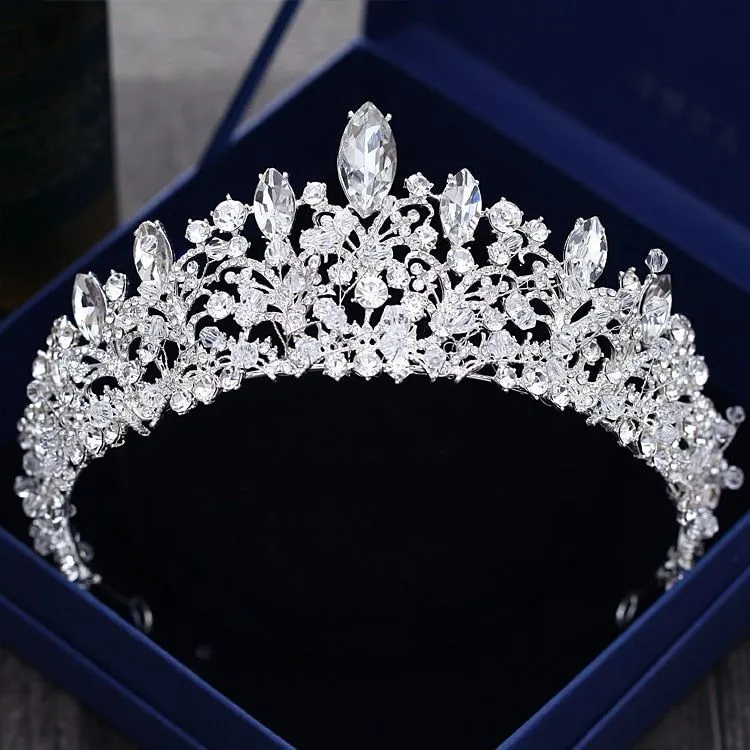 Baroque Vintage Silver or Gold Crystal Flowers Beads Tiaras