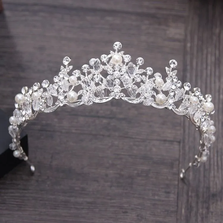 Baroque Vintage Silver or Gold Crystal Flowers Beads Tiaras