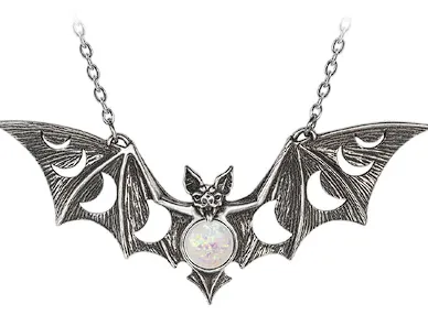 Bat Necklace w/ Moon Phase and Opal Gem