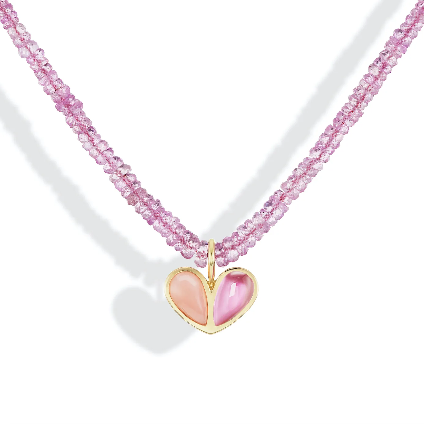 Beaded Sweetheart Necklace Pink Opal & Pink Sapphire