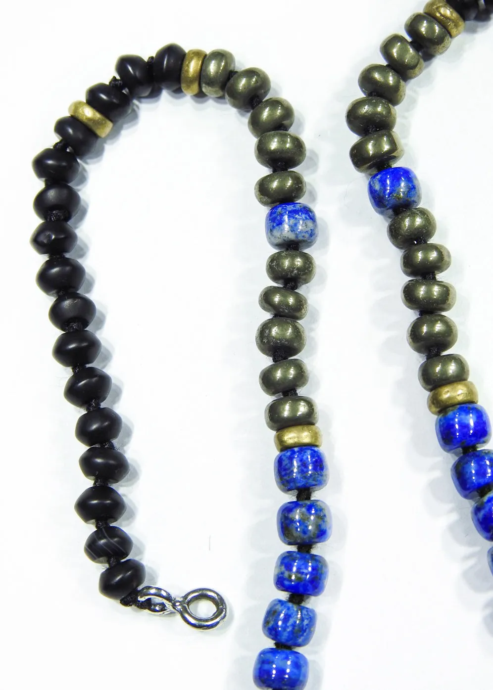 Black Onyx, Lapiz Lazuli and Pyrite "Midnight in Death Valley" Surf Necklace