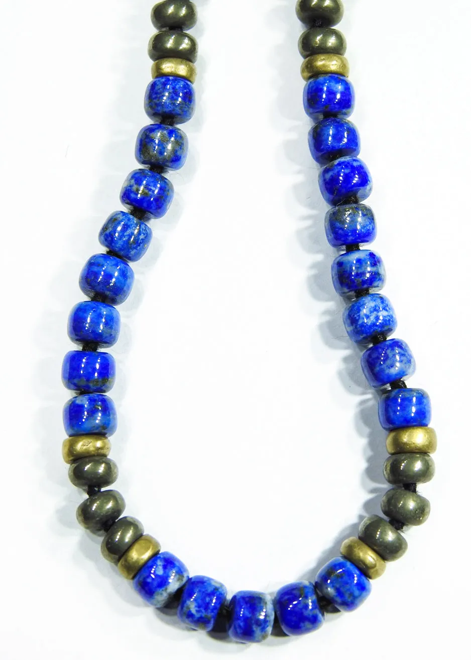 Black Onyx, Lapiz Lazuli and Pyrite "Midnight in Death Valley" Surf Necklace