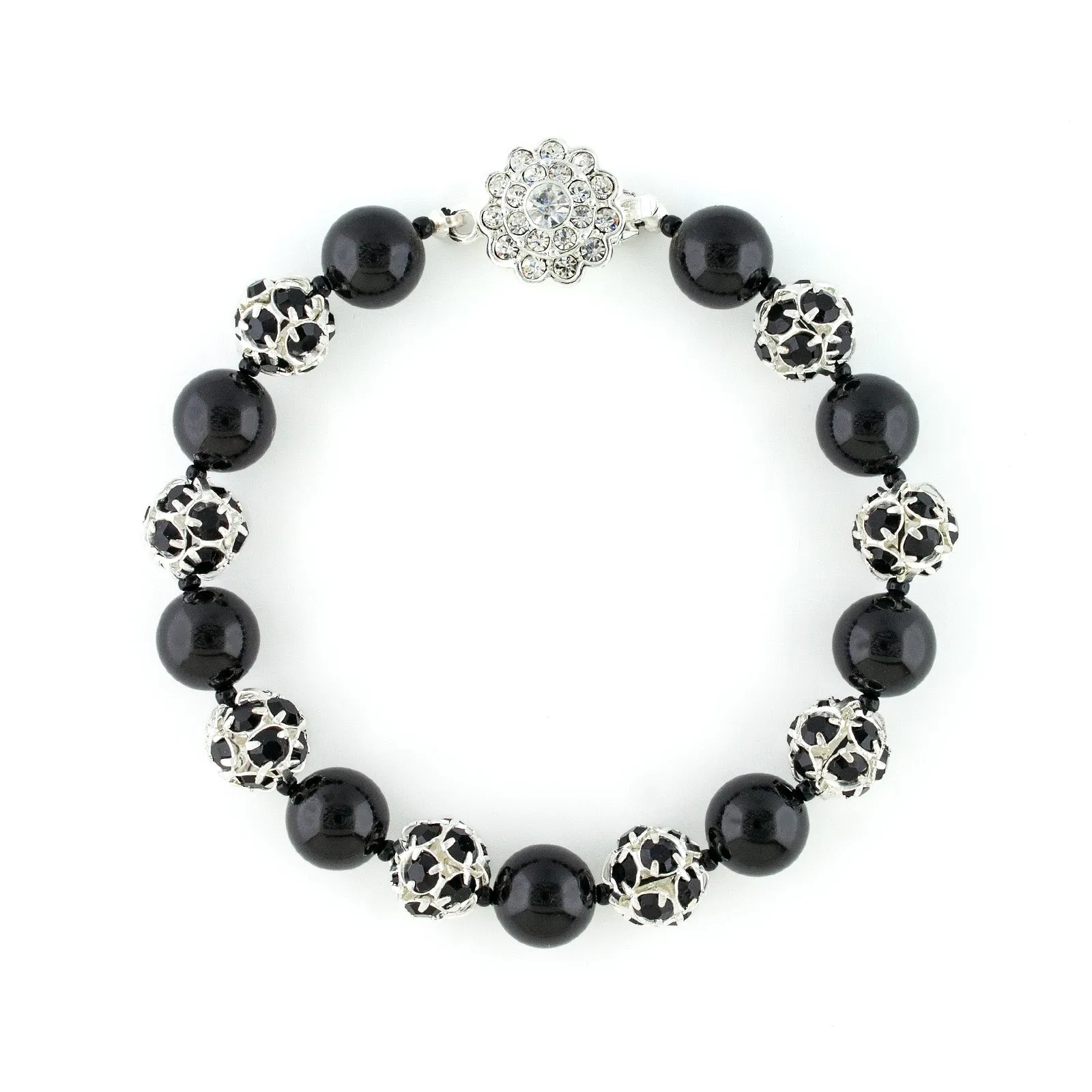 Black Pearl & Rhinestone Bead Bracelet