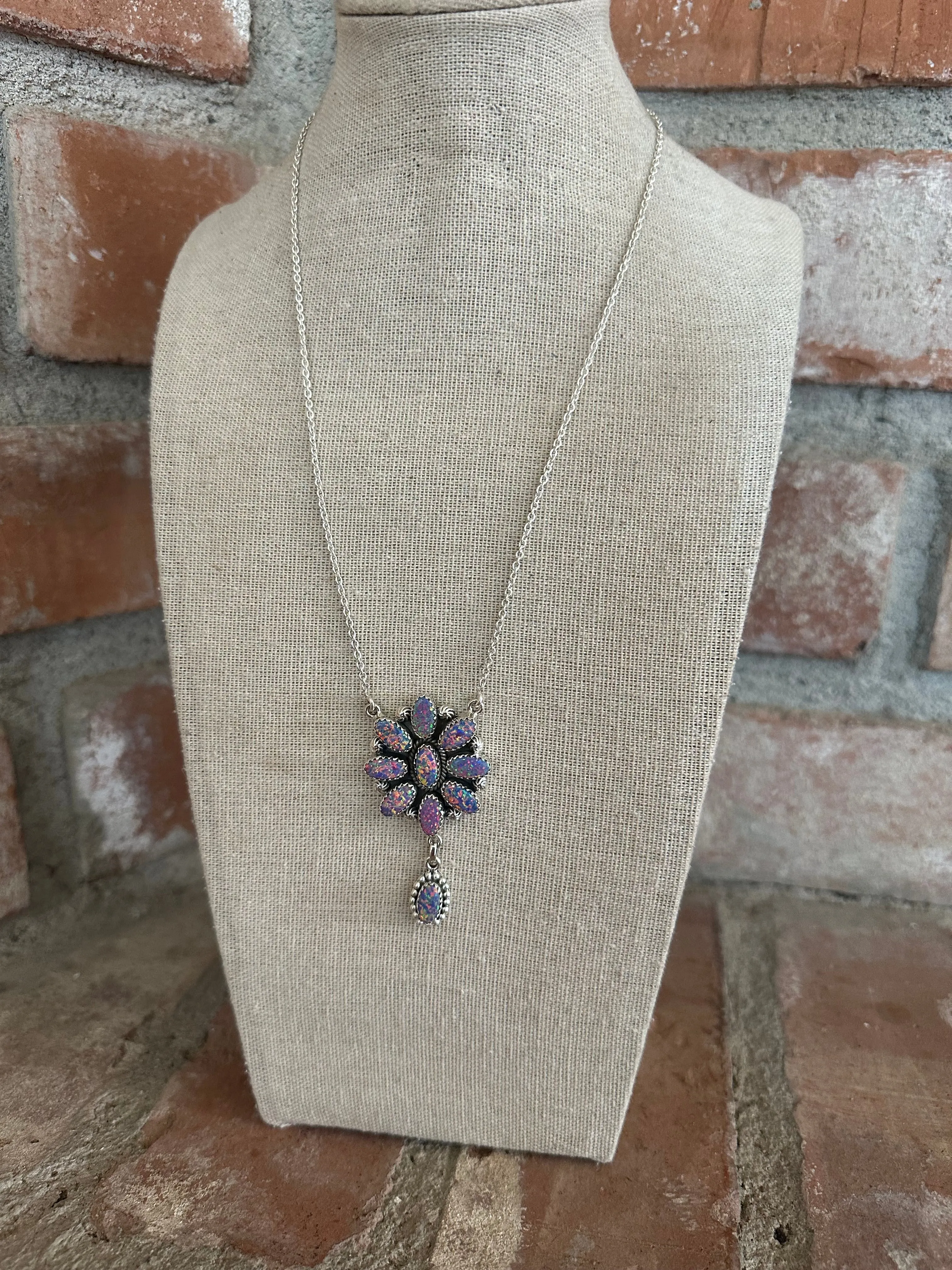 Blooming Cluster Handmade Sterling Silver & Purple Fire Opal Necklace