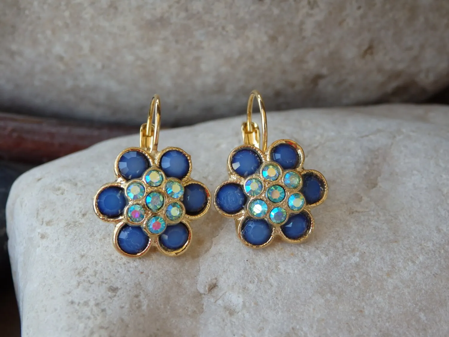 Blue Flower Drop Earrings