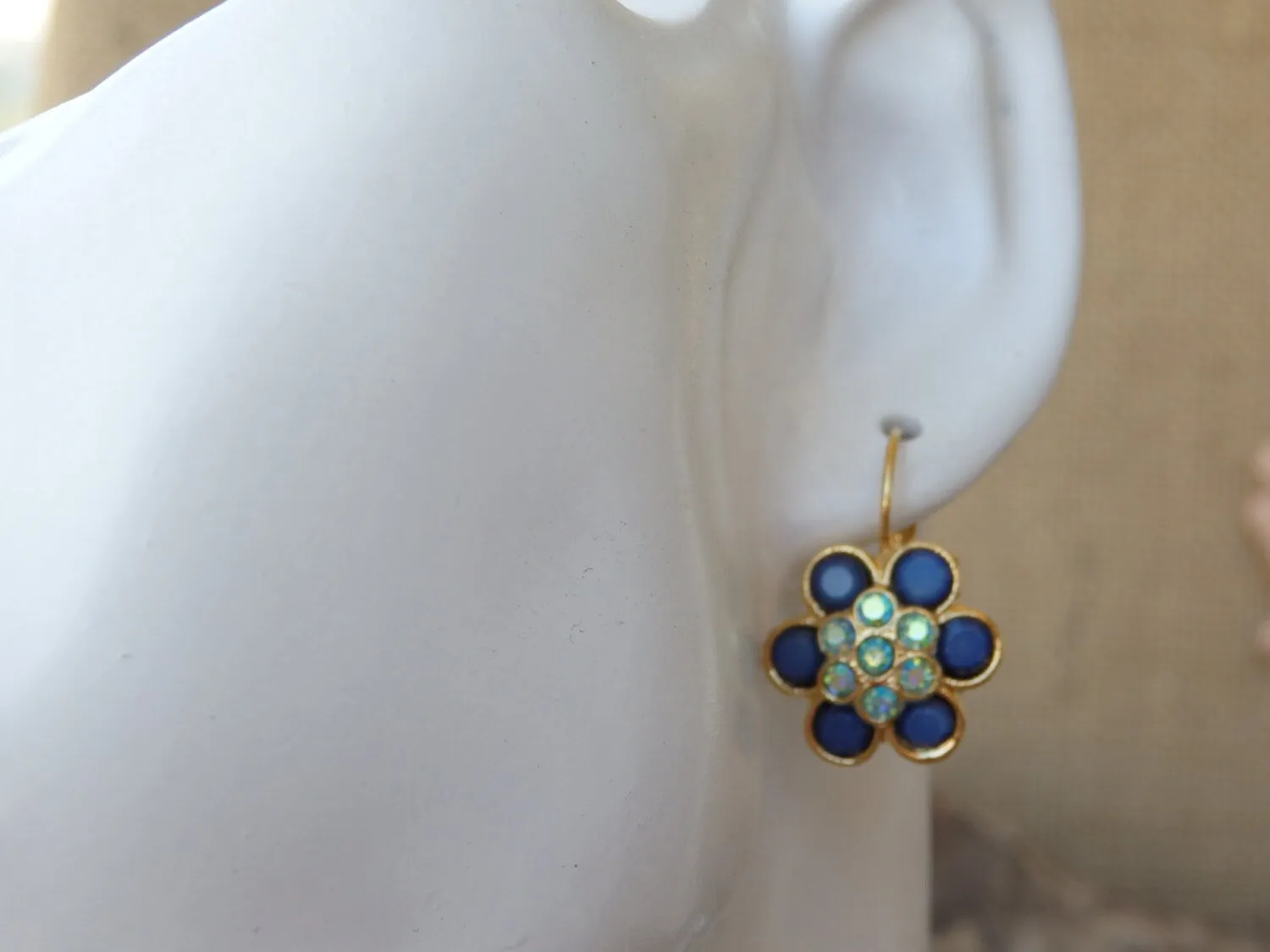 Blue Flower Drop Earrings