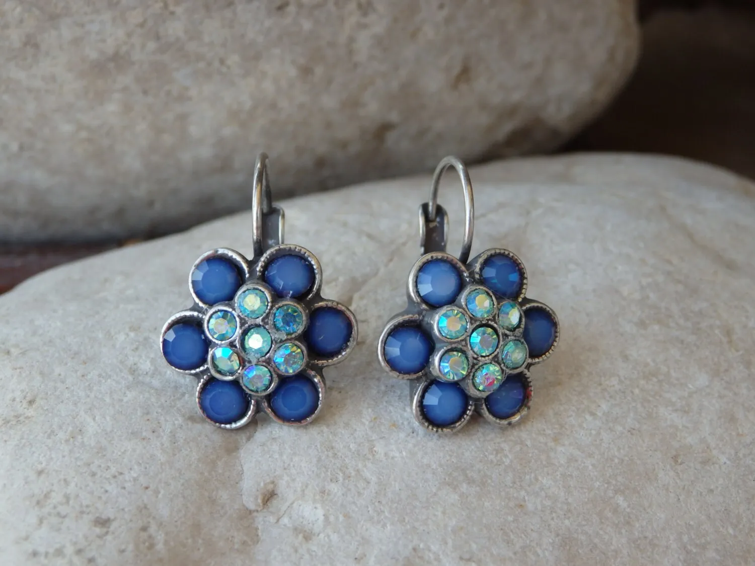 Blue Flower Drop Earrings