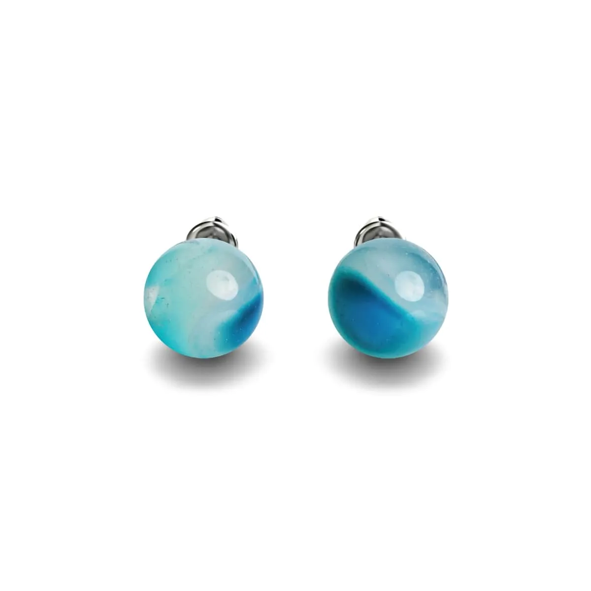 Blue Line Agate | .925 Sterling Silver | Gemstone Stud Earrings