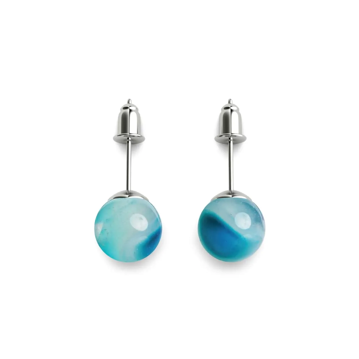 Blue Line Agate | .925 Sterling Silver | Gemstone Stud Earrings