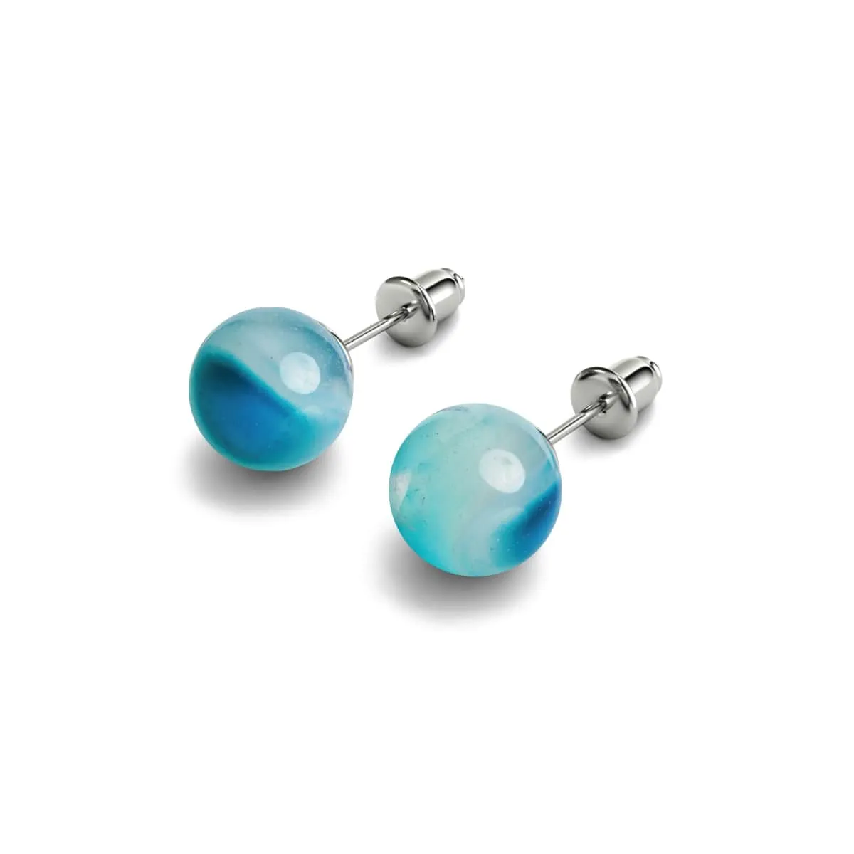 Blue Line Agate | .925 Sterling Silver | Gemstone Stud Earrings