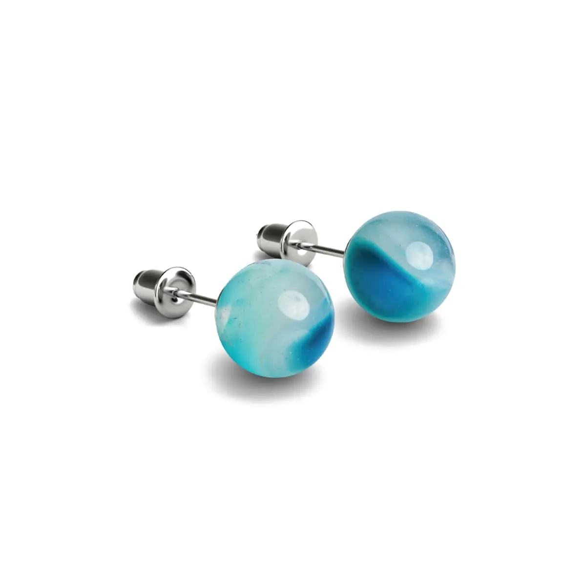 Blue Line Agate | .925 Sterling Silver | Gemstone Stud Earrings