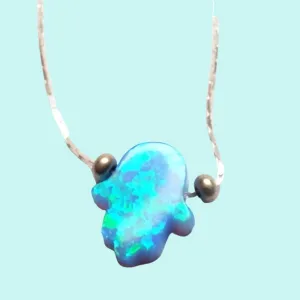 Blue Opal Hamsa Necklace: Protection and Tranquility