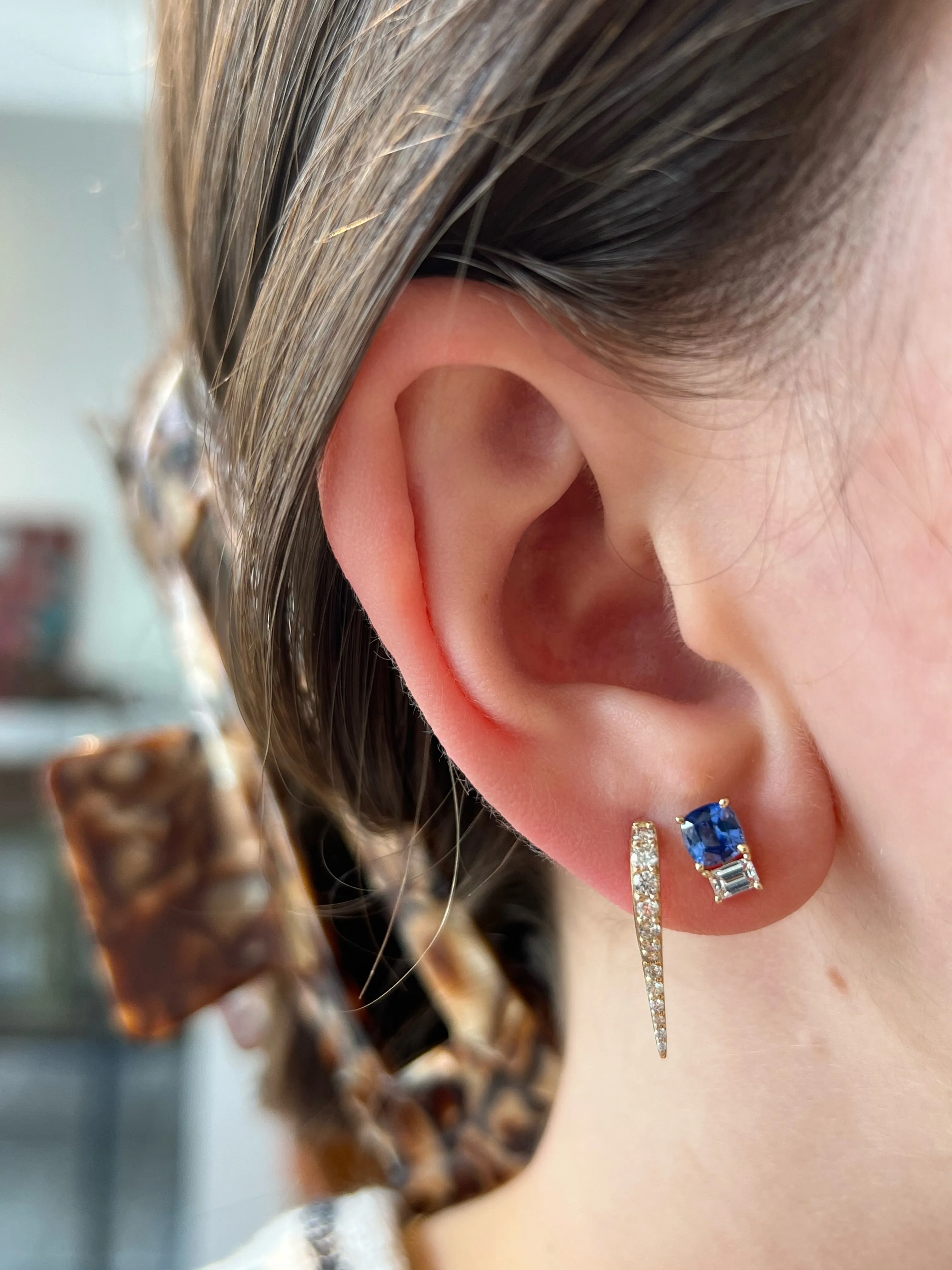 Blue Sapphire & Diamond Duo Earrings