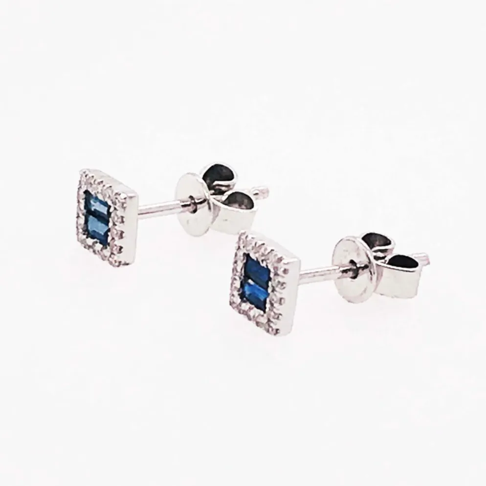 Blue Sapphire and Diamond Halo Stud Earrings