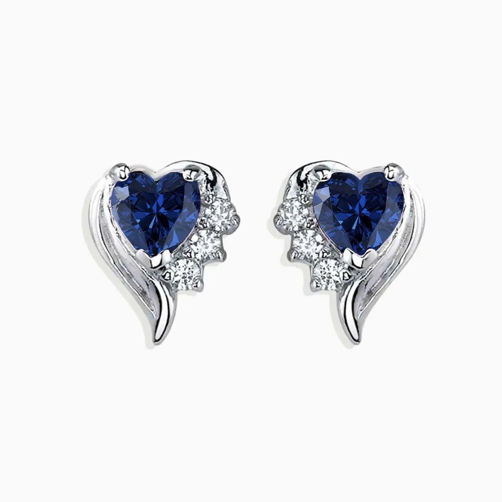 Blue Sapphire Heart Earrings Angel in Sterling Silver - Irosk®