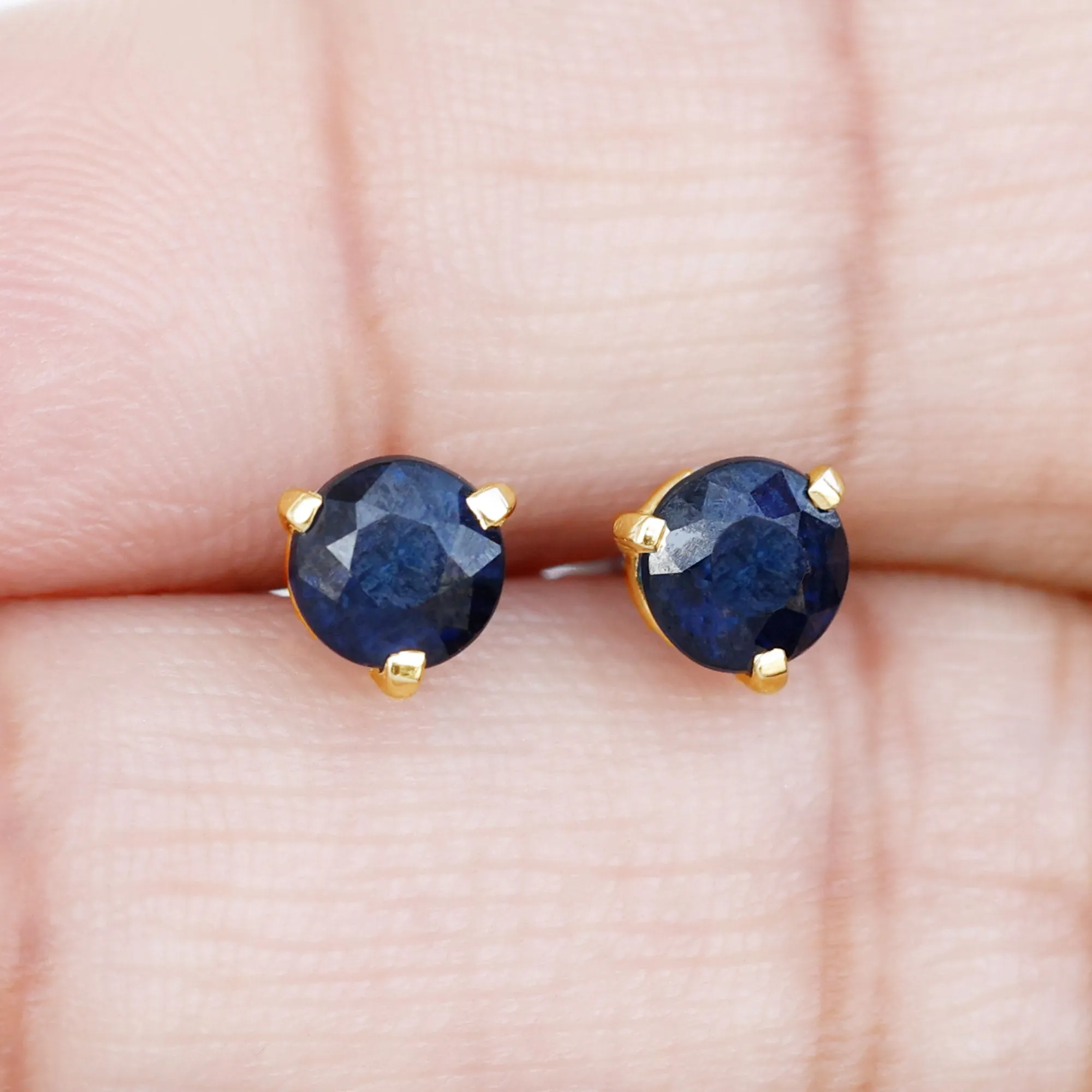 Blue Sapphire Solitaire Stud Earrings