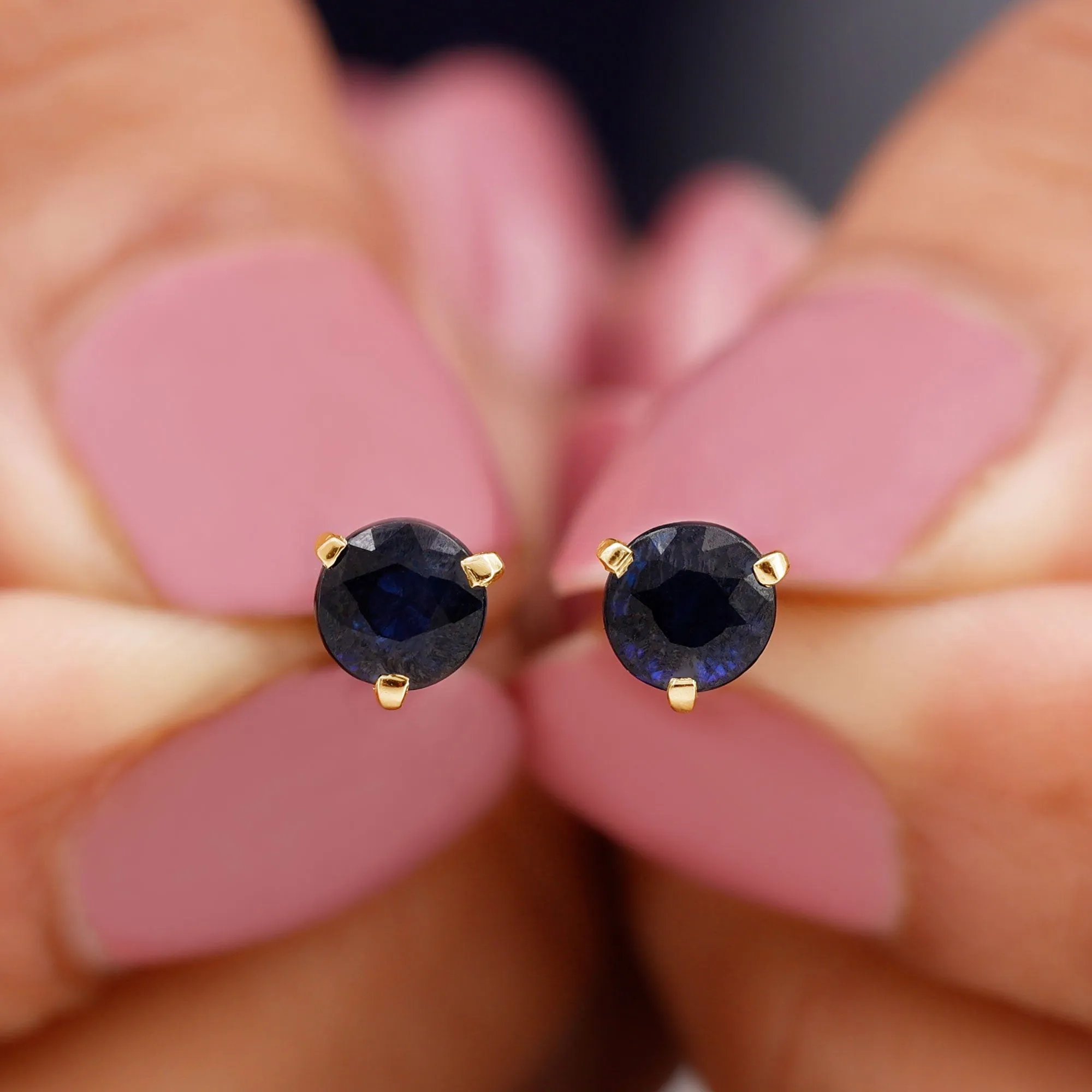 Blue Sapphire Solitaire Stud Earrings