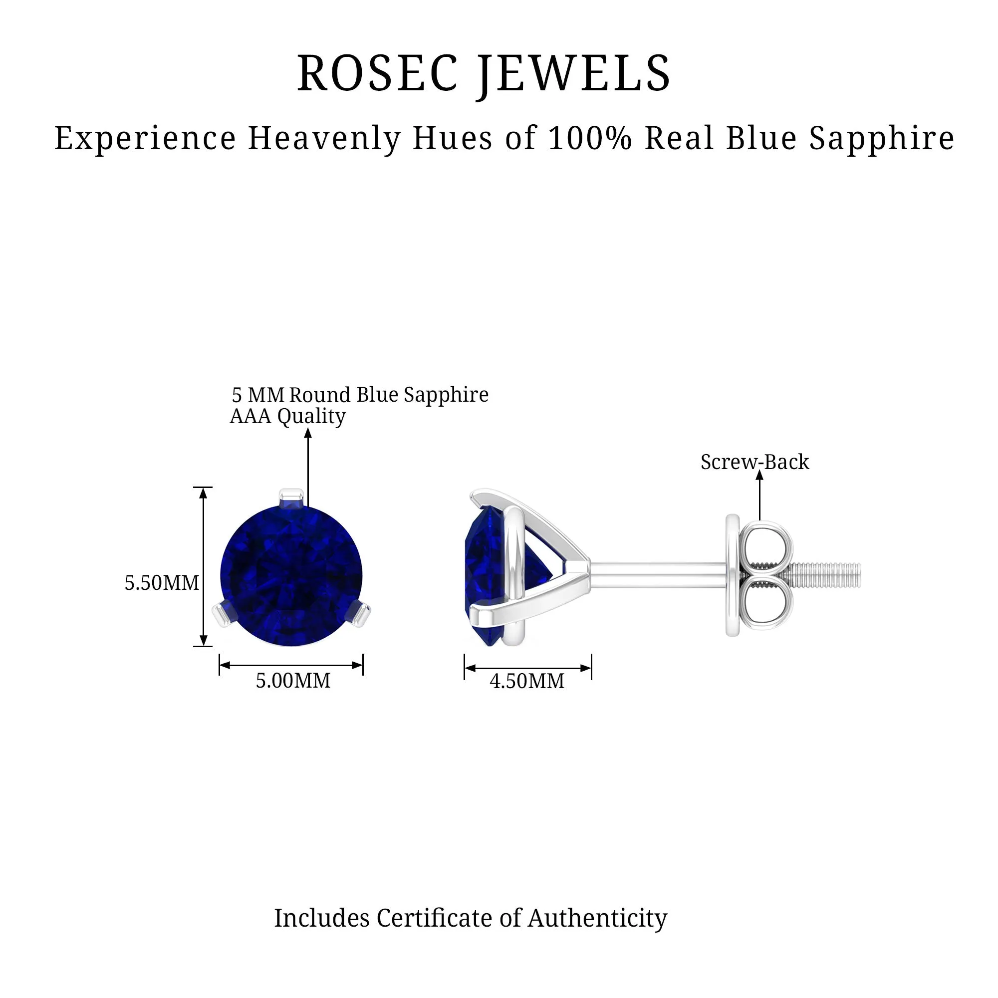 Blue Sapphire Solitaire Stud Earrings